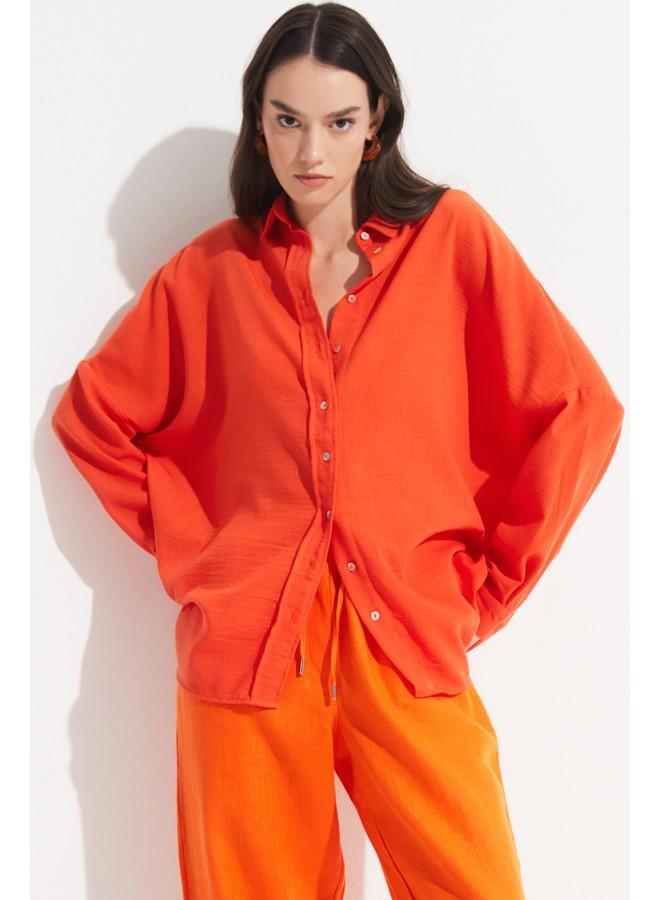 جون قميص جين جيرل فريند واسع للنساء - برتقالي - Image 2