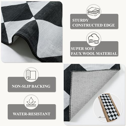Beeiva Checkered Print Washable Rug Runners for Hallways Non Slip 2.5x10, Ultra Thin Black Kitchen Runner Stain Resistant Hallway Runner Rug 10 ft, Checkerboard Carpet for Bathroom Entryway Decor - Image 5