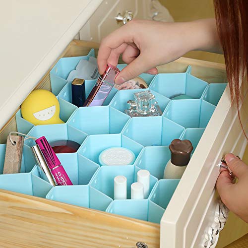 INOVERA (LABEL) Plastic Honeycomb Underwear Innerwear Socks Organizer Drawer Clapboard Closet Divider 16 Straps (38 Compartment, Blue, Made In India cosmetics) - Image 1