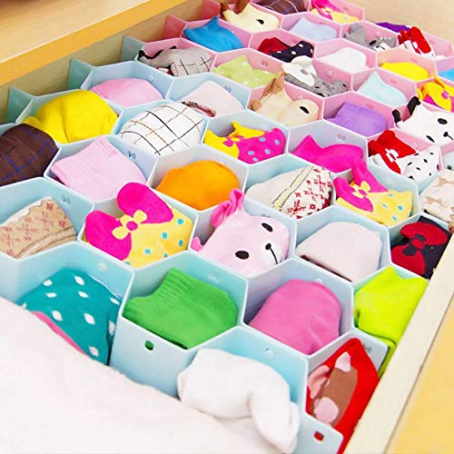 INOVERA (LABEL) Plastic Honeycomb Underwear Innerwear Socks Organizer Drawer Clapboard Closet Divider 16 Straps (38 Compartment, Blue, Made In India cosmetics) - Image 4