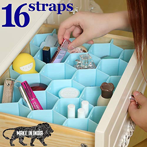 INOVERA (LABEL) Plastic Honeycomb Underwear Innerwear Socks Organizer Drawer Clapboard Closet Divider 16 Straps (38 Compartment, Blue, Made In India cosmetics) - Image 2
