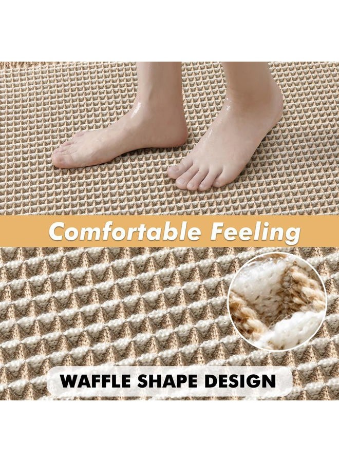 MIULEE Set of 2 Waffle Bathroom Rugs, Boho Bath Rugs Non Slip Washable, Super Absorbent Bath Mats, Ultra Soft Rubber Backed Shower Mats for Bathroom Floor, Tub, Brown & White, 18x30 Inch - Image 5