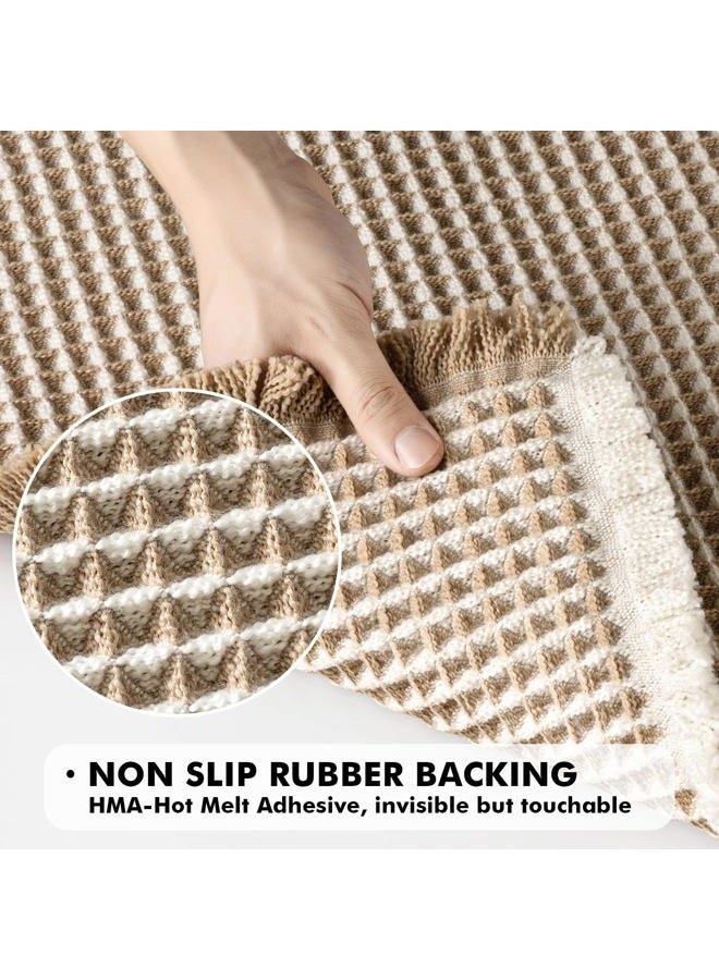 MIULEE Set of 2 Waffle Bathroom Rugs, Boho Bath Rugs Non Slip Washable, Super Absorbent Bath Mats, Ultra Soft Rubber Backed Shower Mats for Bathroom Floor, Tub, Brown & White, 18x30 Inch - Image 4