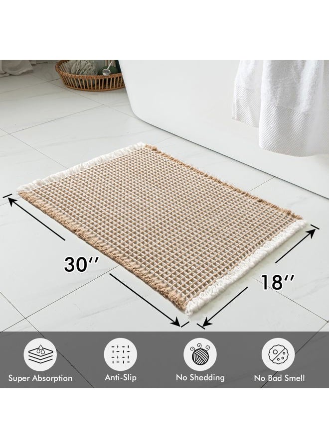 MIULEE Set of 2 Waffle Bathroom Rugs, Boho Bath Rugs Non Slip Washable, Super Absorbent Bath Mats, Ultra Soft Rubber Backed Shower Mats for Bathroom Floor, Tub, Brown & White, 18x30 Inch - Image 2