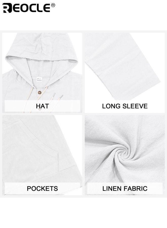 REOCLE Men's Linen Blend Shirt with Long Sleeve and Button Down Design Casual Beach Top with Lower Front Pockets for Summer Resort Wear - Image 4