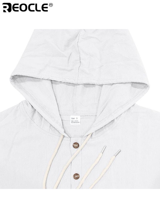 REOCLE Men's Linen Blend Shirt with Long Sleeve and Button Down Design Casual Beach Top with Lower Front Pockets for Summer Resort Wear - Image 5