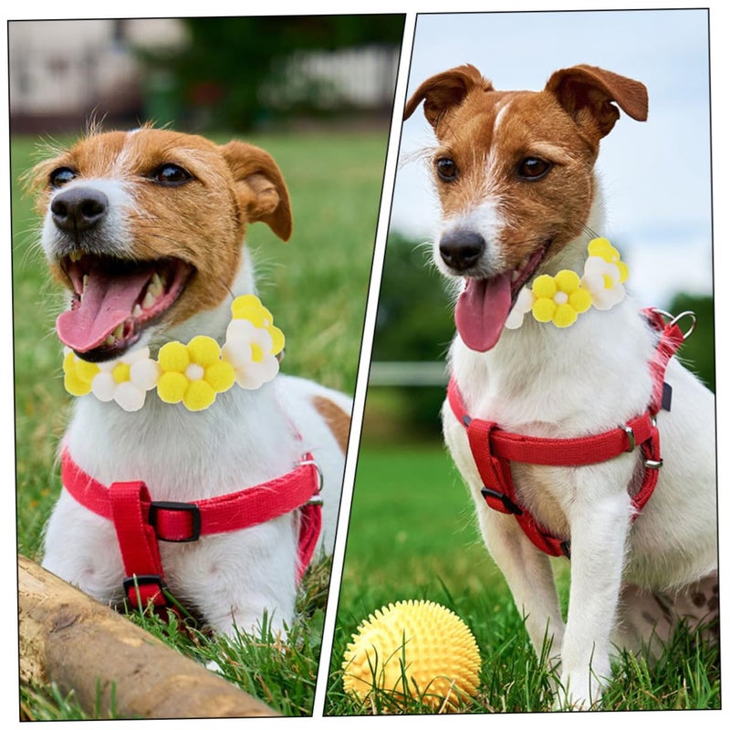 Handwoven Flower Pet Collar Adjustable Comfortable for Small Dogs Cats Yellow White Size S - Image 4