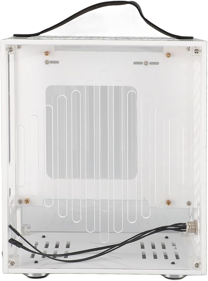 حالة كمبيوتر صغيرة بيضاء من نوع Mini ITX بمقبض وزجاج جانبي كامل يدعم بطاقات الرسوميات حتى 320 مم - Image 4