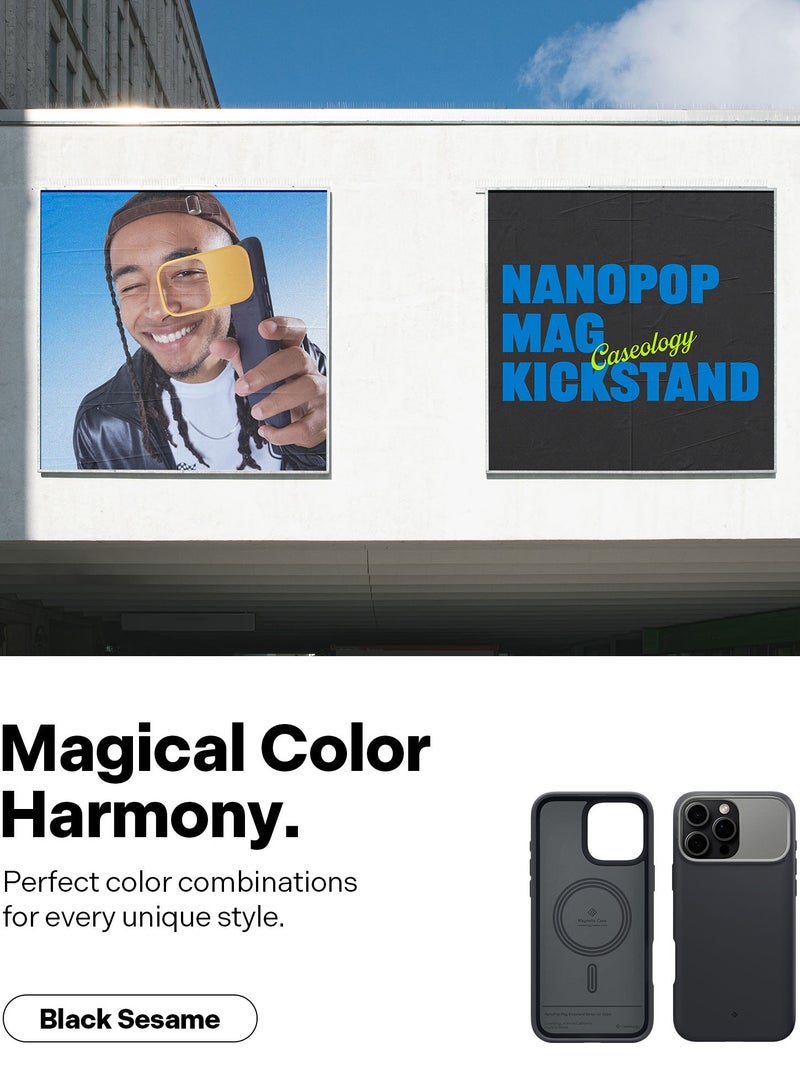 Caseology غطاء حماية Nano Pop Mag Kickstand لجهاز iPhone 16 Pro MAX مع تقنية MagSafe - سمسم أسود - Image 3