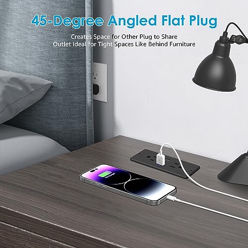 HHSOET 5 in 1 Recessed Power Strip Flat Plug, 20W Fast Charging Furniture Outlet with USB, Conference Recessed Socket with 2 AC Plugs, 2 USB Ports 1 USB-C, 6ft Power Cord. (Black) - Image 5