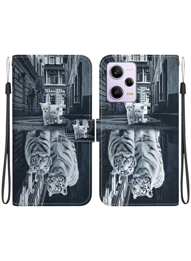 HuHa - Case Cover For Xiaomi Redmi Note 12 Pro Crystal Texture Colored Drawing Leather Phone Case Cat Tiger Reflection - Image 1