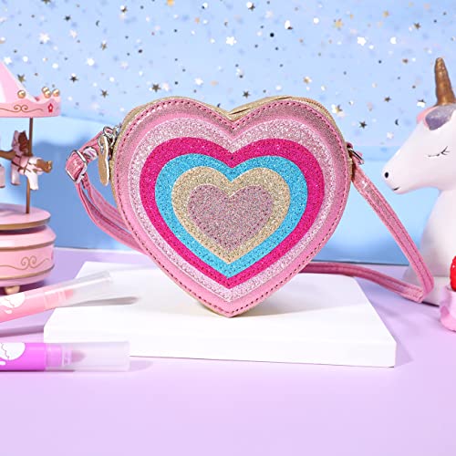 PinkSheep حقيبة وردية للأطفال للفتيات هدايا حقيبة قلبية حقيبة كتف للأطفال محفظة عبر الجسم 3-6 سنوات هدية للبنات الصغيرة موضة - Image 3