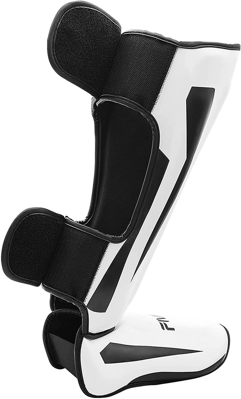 FIVING MMA Martial Arts Shin Guards – Padded, Adjustable Muay Thai Leg Guards with Instep Protection for Kickboxing/MMA Training and Sparring – Durable, Professional MMA Equipment (White, X-Large) - Image 3