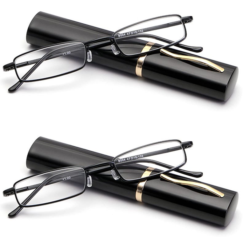 Viseng Slim Mini Metal Reading Glasses Compact Lightweight Portable Readers with Glasses Case for Reading CaseBlackBlack15