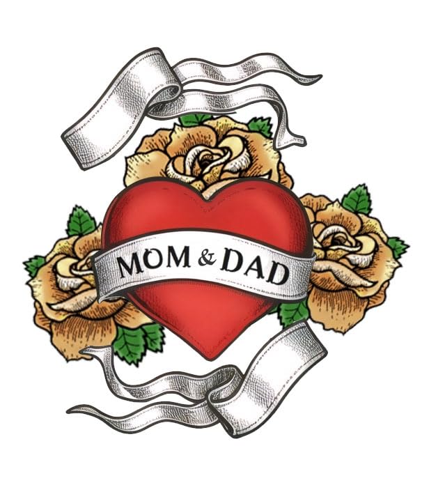 Dopetattoo 6 Sheets Temporary Tattoos Heart Rose Mom Dad Art Family Tattoo Fake tattoos Mom Heart Neck Arm Chest 3.7 Inch - Image 1