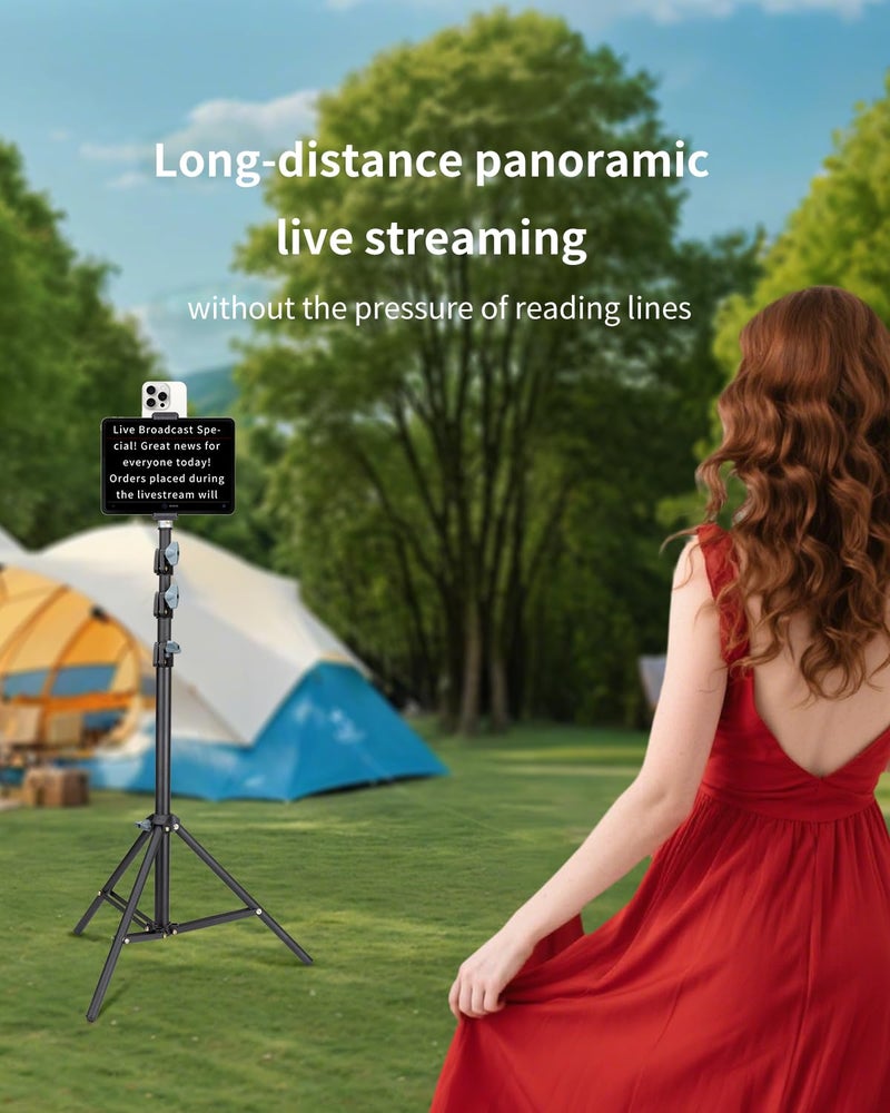 XIXAN Large Screen Teleprompter Holder for Tablet & Phone with 70.8" Extendable Tripod, Dual Device Design, Compatible with iPad/iPhone/Samsung and More. Perfect for Live Streaming/Video Recording - Image 3
