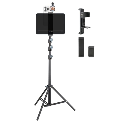 XIXAN Large Screen Teleprompter Holder for Tablet & Phone with 70.8" Extendable Tripod, Dual Device Design, Compatible with iPad/iPhone/Samsung and More. Perfect for Live Streaming/Video Recording - Image 1
