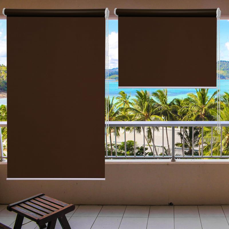 GREEN DECOR -Roller Blinds 300 GSM Polyester Fabric Waterproof & Sun Blockage Corded Roll Up and Down Blinds Curtains for Window, Door, Balcony (Coffee Color 3 X 5 Feet, Pack of 1 Piece) - Image 1