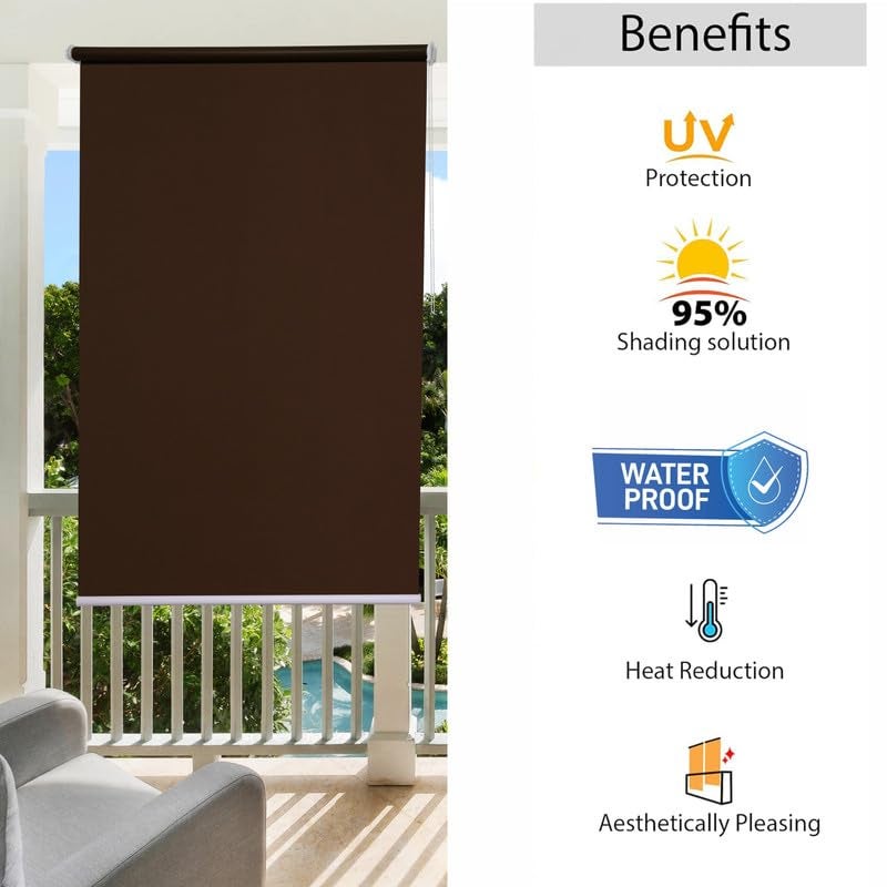 GREEN DECOR -Roller Blinds 300 GSM Polyester Fabric Waterproof & Sun Blockage Corded Roll Up and Down Blinds Curtains for Window, Door, Balcony (Coffee Color 3 X 5 Feet, Pack of 1 Piece) - Image 4