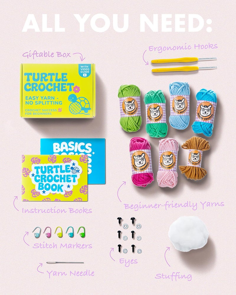 Granny Squirrel Turtle Crochet Kit for Beginners - DIY Amigurumi Animal Craft Kit with Full HD Video Tutorials & Easy No-Split Yarn - Complete Starter Set for Adults & Kids - Image 4