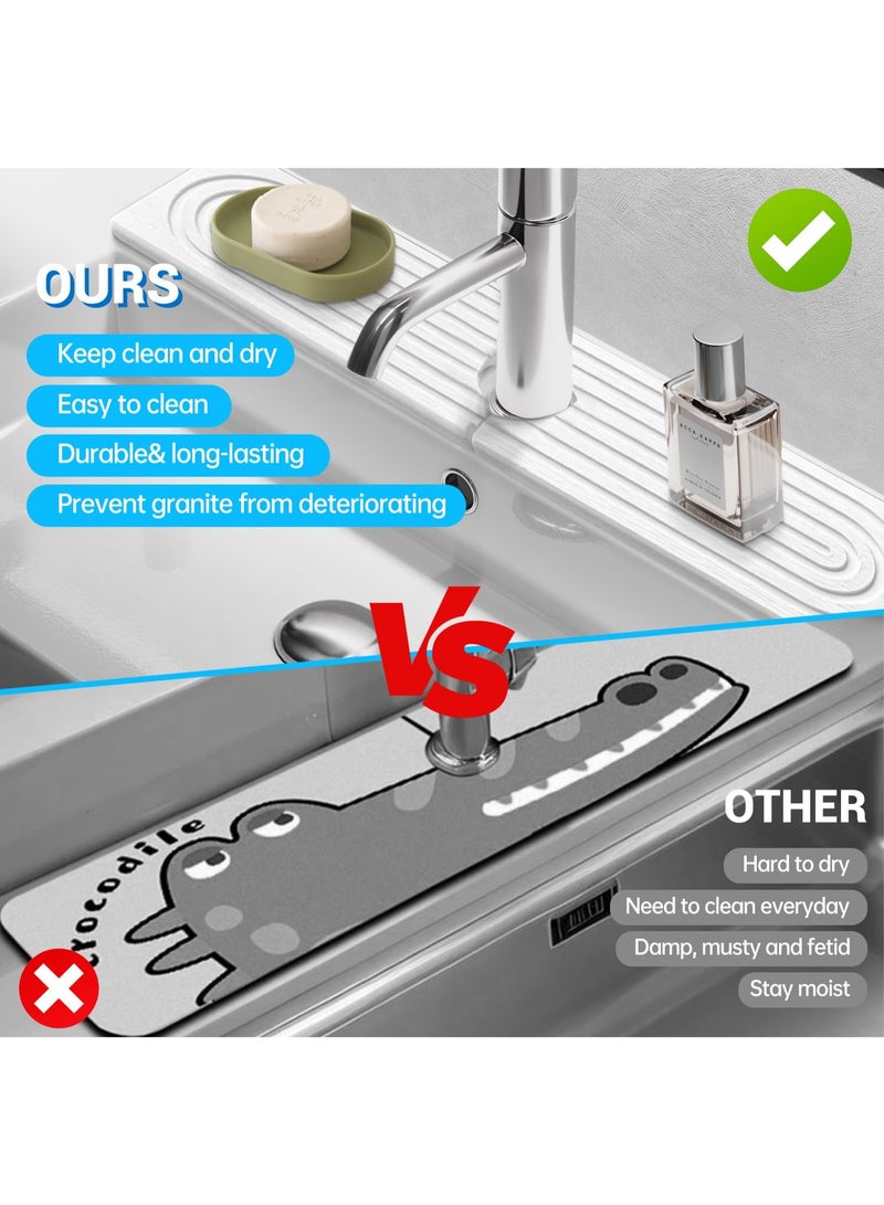 Faucet Mat For Kitchen Sink, 24'' Long Diatomite Instant Drying Stone Sink Tray, Super Absorbent, Quick Splash Guard Bathroom Counter & - Keep Tidy - Image 5