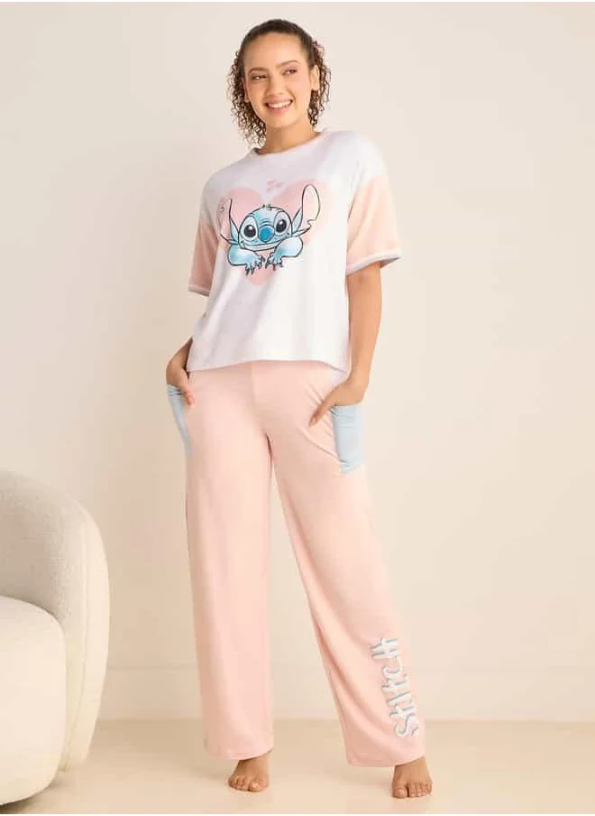 سبلاش فيڤ Stitch Print Short Sleeve T-shirt and Elasticated Pyjama Set