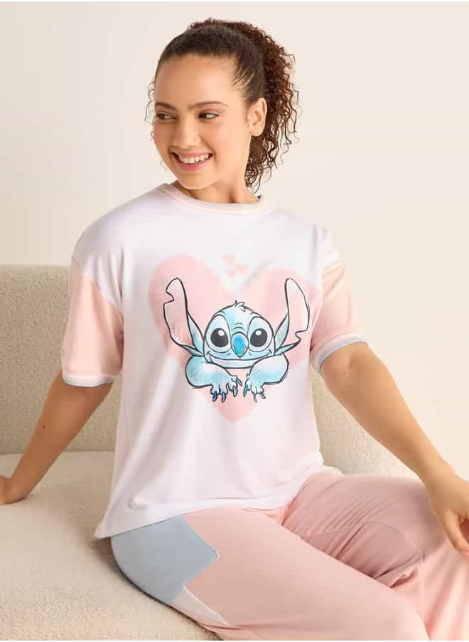 سبلاش فيڤ Stitch Print Short Sleeve T-shirt and Elasticated Pyjama Set