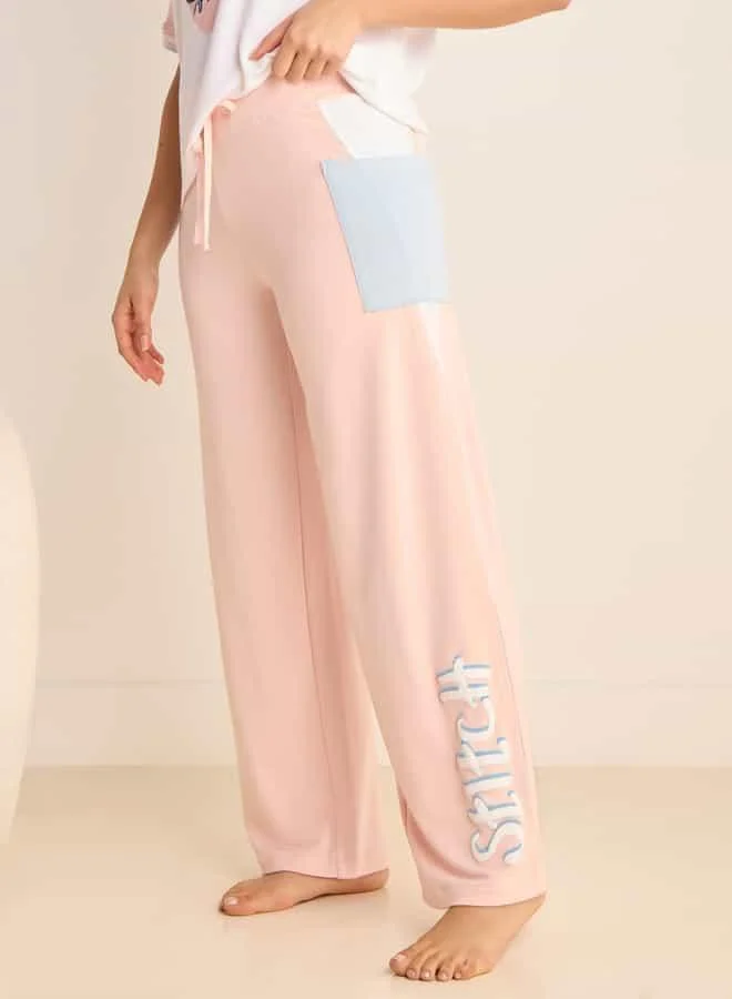 Splash FAV Stitch Print Short Sleeve T-shirt and Elasticated Pyjama Set
