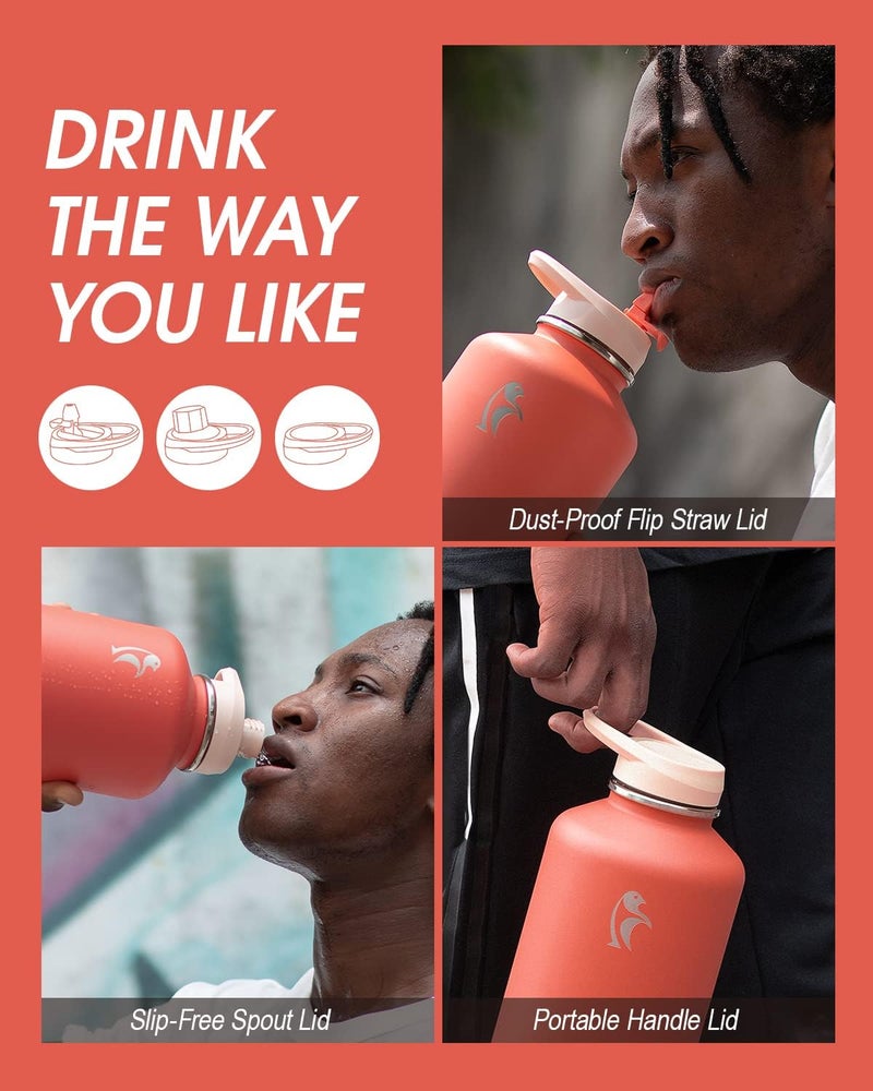 Coolflask 2L Insulated Water Bottle with PU Leather Sleeve, Stainless Steel Water Bottle, Contrast Color with Straw Lid, Keeps Cold for 48h, Keeps Warm for 24h, Orange - Image 5