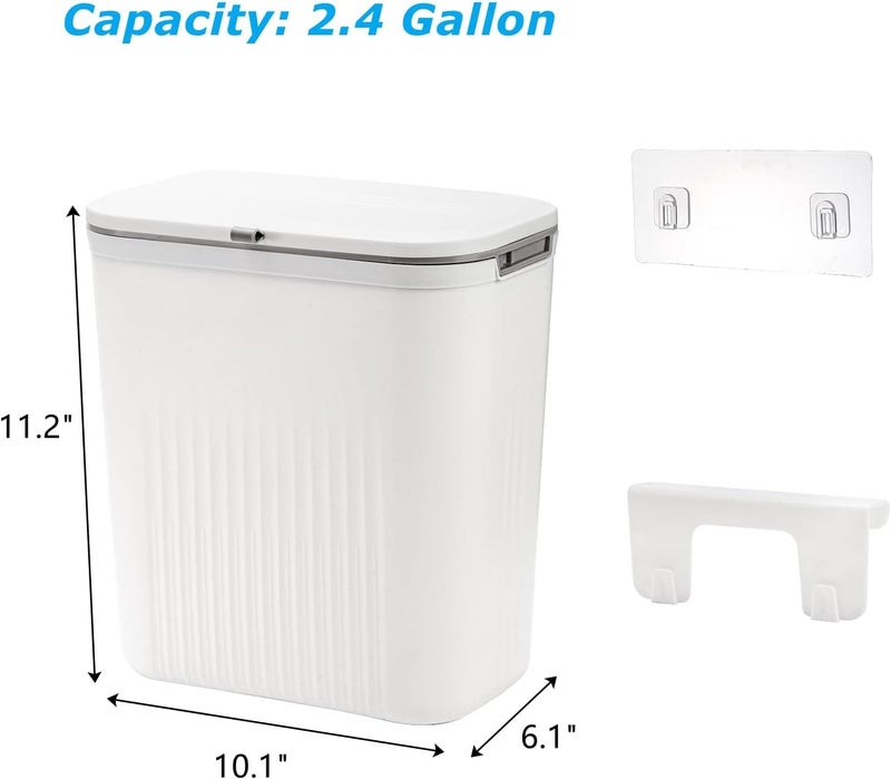 MAMMOTH 2.4 Gallon Kitchen Compost Bin, Hanging Trash Can with Lid Garbage Can for Countertop or Under Sink, Wall Mounted Counter Waste Bin for Kitchen Bathroom Bedroom Office (white) - Image 2