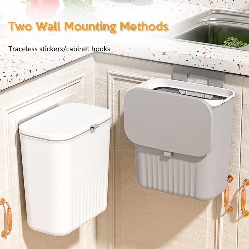 MAMMOTH 2.4 Gallon Kitchen Compost Bin, Hanging Trash Can with Lid Garbage Can for Countertop or Under Sink, Wall Mounted Counter Waste Bin for Kitchen Bathroom Bedroom Office (white) - Image 3