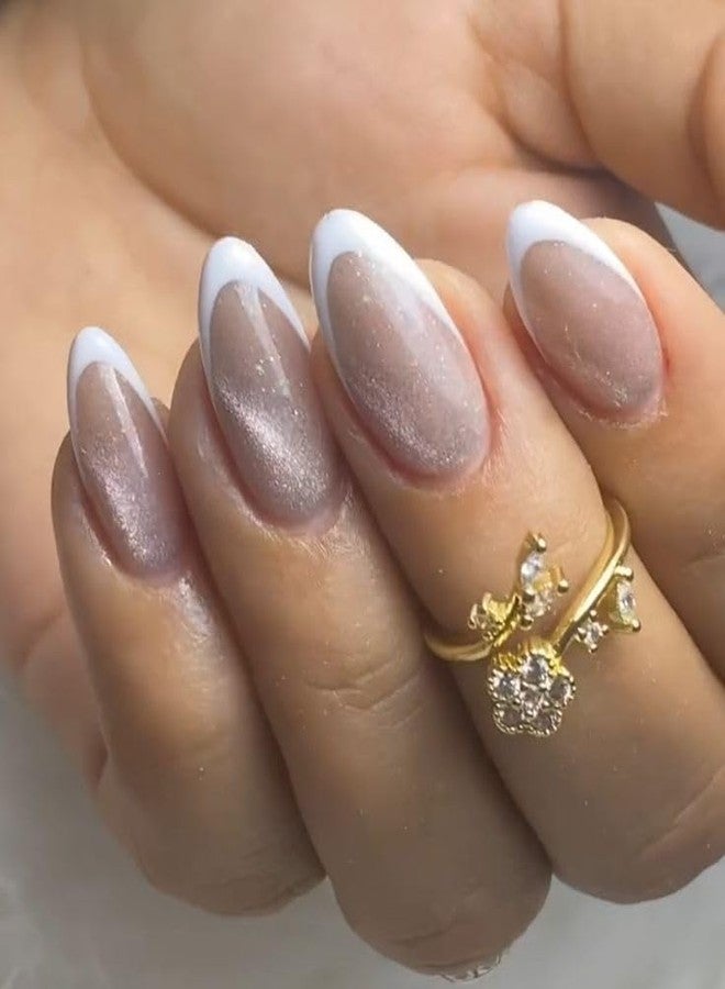 Nails Magic Cat eye french almond shapes Manicure Tips, Almond Shape, Pearl White - Image 2