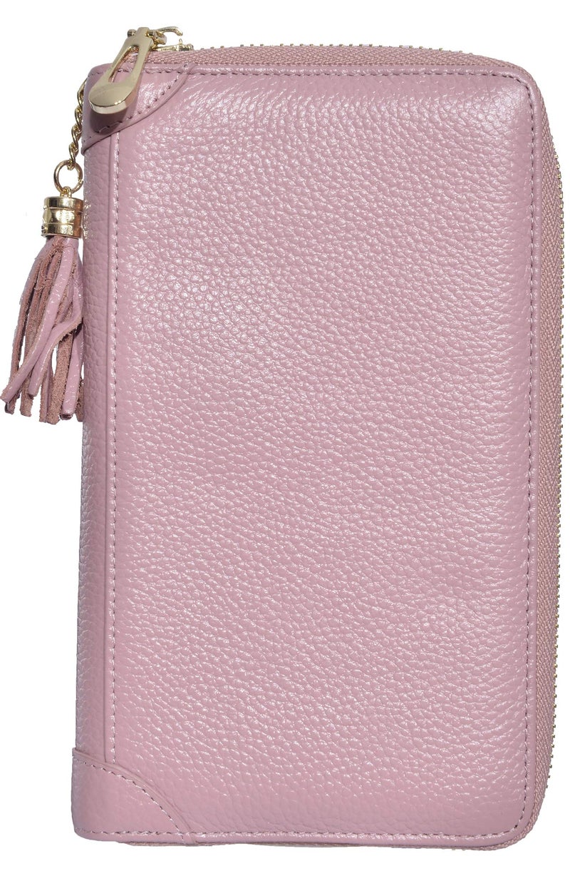 Easyoulife Credit Card Holder Wallet Womens Zipper Leather Case Purse RFID Blocking (Bean Pink) - Image 2
