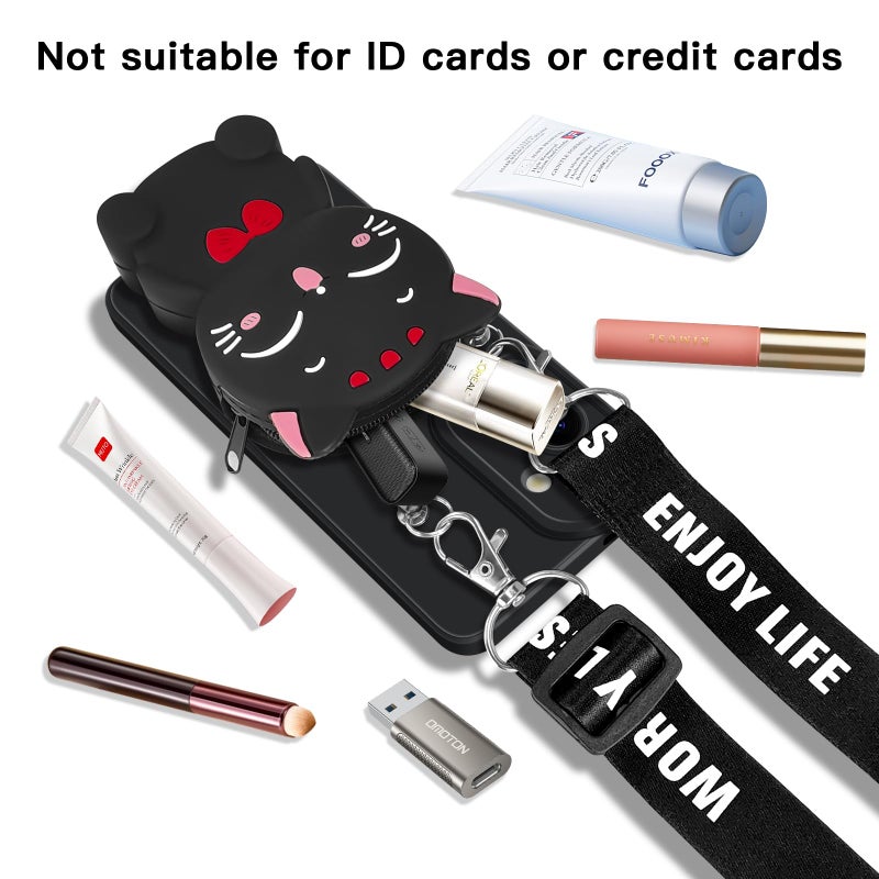 SGVAHY for Samsung Galaxy A16 5G Case, Cute Black Lucky Cat Coin Purse Fancy Phone Case for Women Girls with Crossbody Strap Kawaii Soft Silicone Cover for Galaxy A16 4G/5G - Image 4