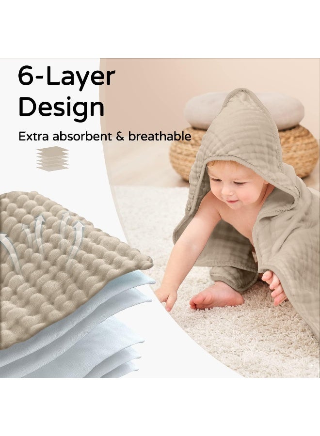 Yoofoss Hooded Baby Towels for Newborn 2 Pack 100% Muslin Organic Cotton Baby Bath Towel with Hood for Babies, Infant, Toddler and Kids, 32x32Inch, Soft and Absorbent Newborn Essential, Beige&Coffee - Image 4
