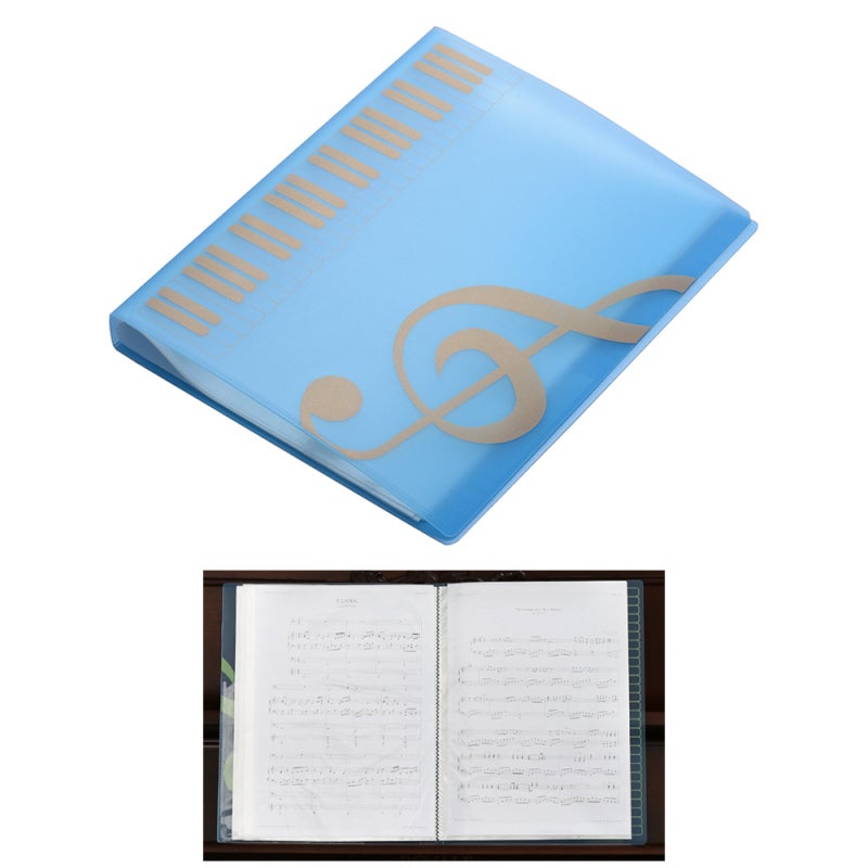 Sheet Music Organizer Blue 40 A4 Pockets Waterproof Light-Reducing Inner Pockets - Durable ABS Piano Key Pattern Shell Music Folder for Musicians Students Office Workers - Image 1