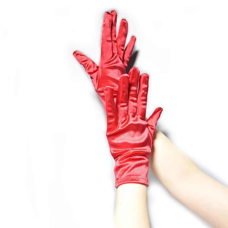 Satin Evening Gloves Short Elastic Bridal Red Red