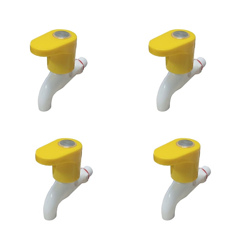 VME PVC Plastic Bib CockWater Taps for Kitchen Bathroom Wash Basins Set of 4 12 15 mm Type PVC Taps Faucet for Hot and Cold Water Royal Bib Taps Yellow - Image 1