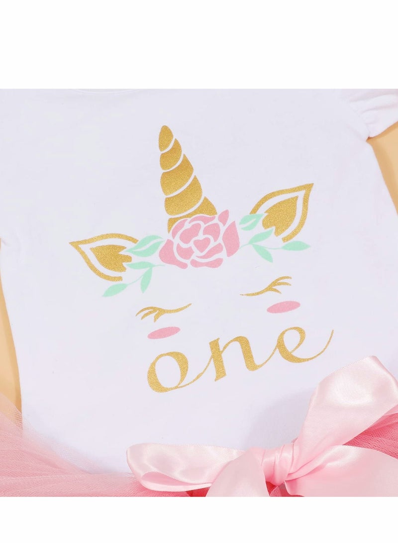 Excefore طقم ملابس يونيكورن لعيد ميلاد طفلة صغيرة، تنورة توتو مع عصابة رأس، طقم ملابس وردي - Image 3