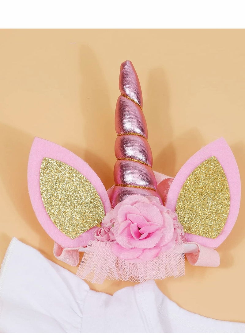 Excefore طقم ملابس يونيكورن لعيد ميلاد طفلة صغيرة، تنورة توتو مع عصابة رأس، طقم ملابس وردي - Image 5
