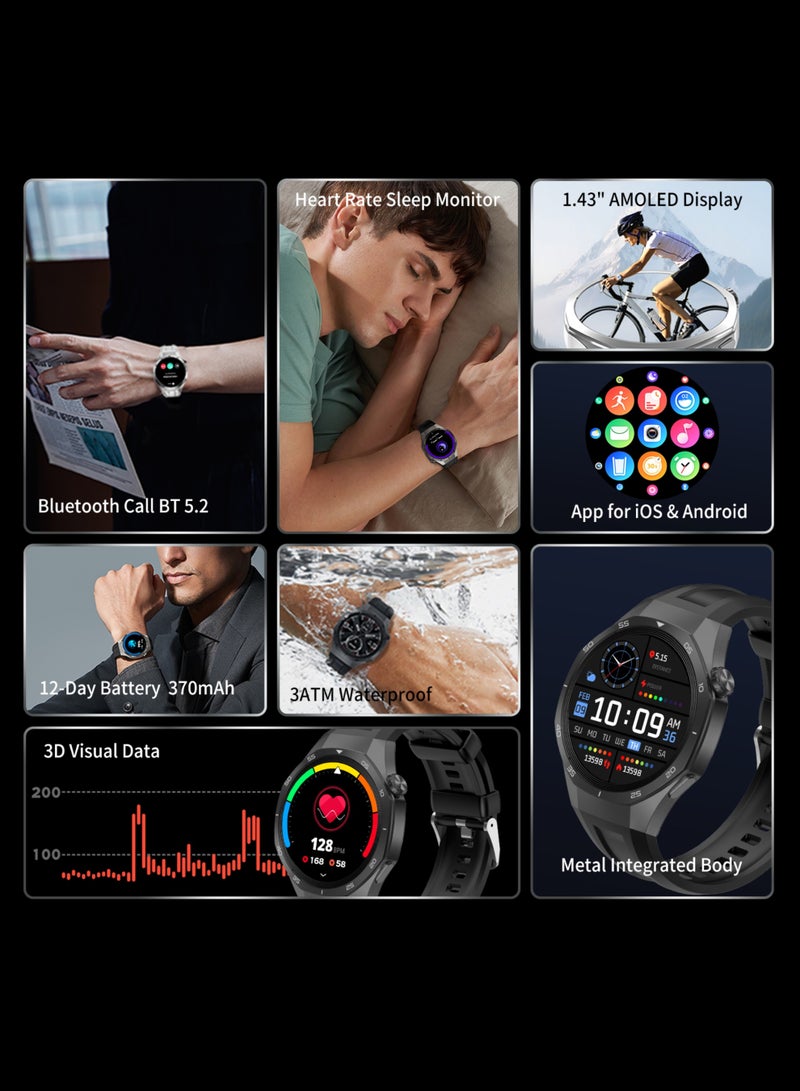G-Tab GTR5 Smartwatch 1.43" AMOLED Display, 24/7 Health Monitor (Heart Rate, SpO₂, Blood Pressure, Sleep Tracking), Multi-Sport Fitness Watch, AI Voice Assistant, 3ATM Waterproof, 7-Day Battery, for Android & iOS, Silver - Image 4
