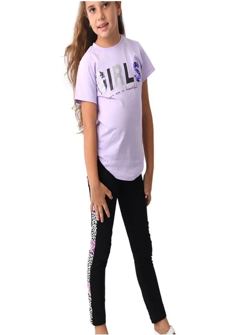 URBASY Urbasy Kids lavender reversible sequins fashion T-Shirt With fashion legging set