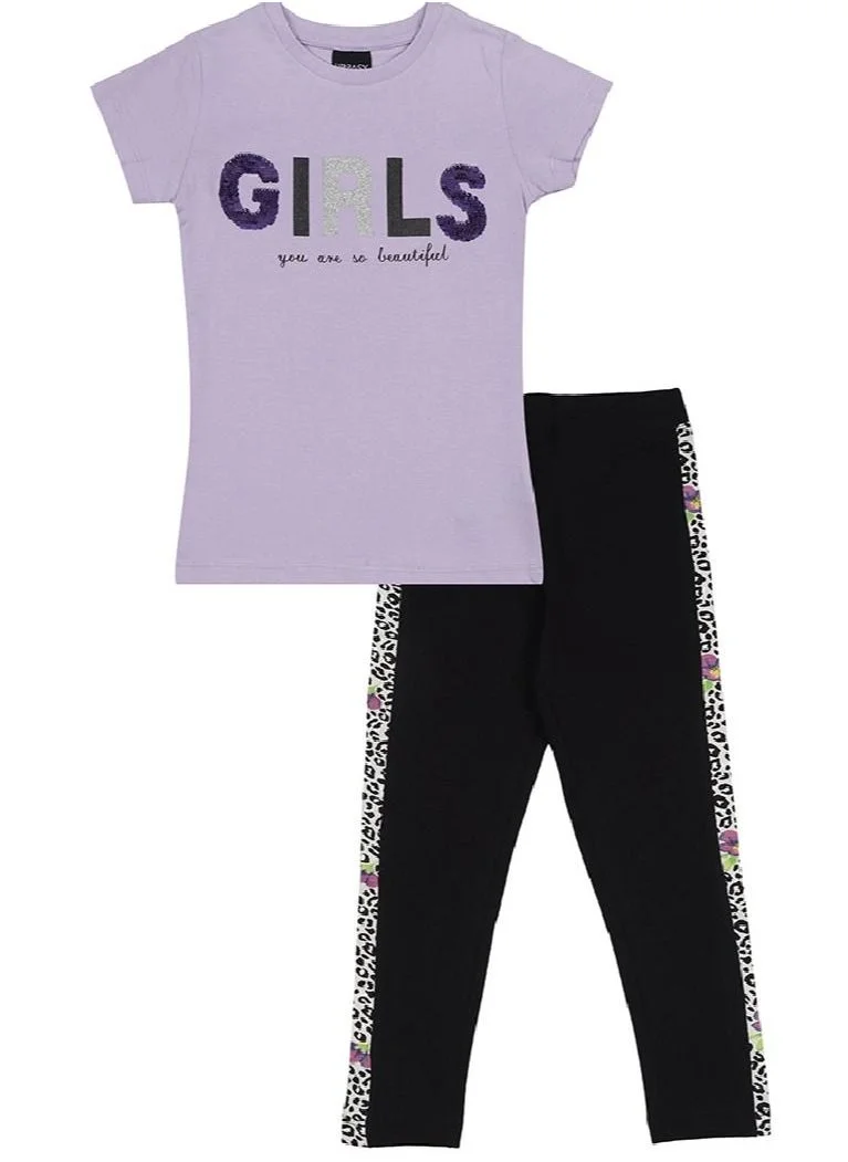URBASY Urbasy Kids lavender reversible sequins fashion T-Shirt With fashion legging set