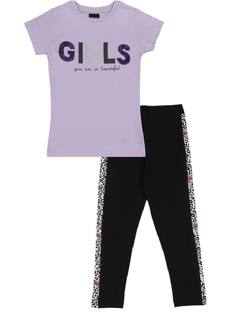 Urbasy Kids lavender reversible sequins fashion T-Shirt With fashion legging set - Image 3
