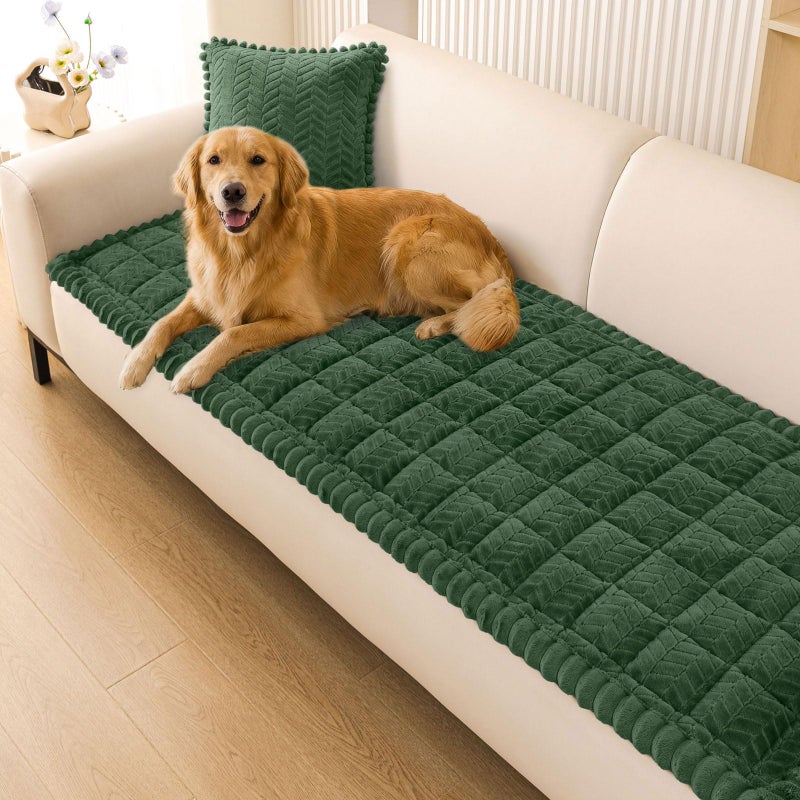 Smiry Non Slip Couch Covers for Dogs, Fuzzy Pet Couch Covers for 2-3 Cushion Sofa Pet Friendly, Soft Sofa Slipcovers Cushion Furniture Protector Washable (Dark Green, 27.6" x 59") - Image 1