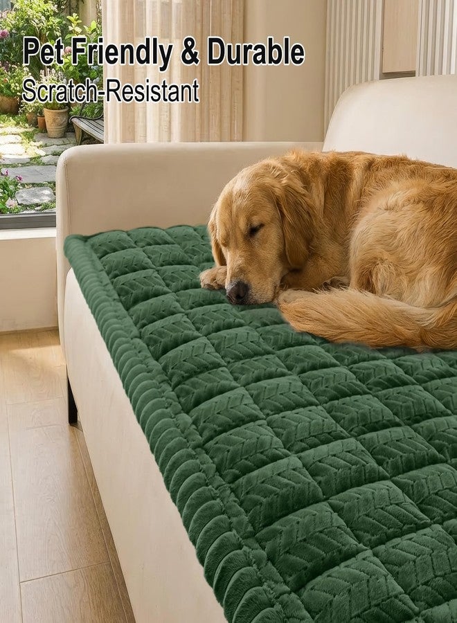 Smiry Non Slip Couch Covers for Dogs, Fuzzy Pet Couch Covers for 2-3 Cushion Sofa Pet Friendly, Soft Sofa Slipcovers Cushion Furniture Protector Washable (Dark Green, 27.6" x 59") - Image 2