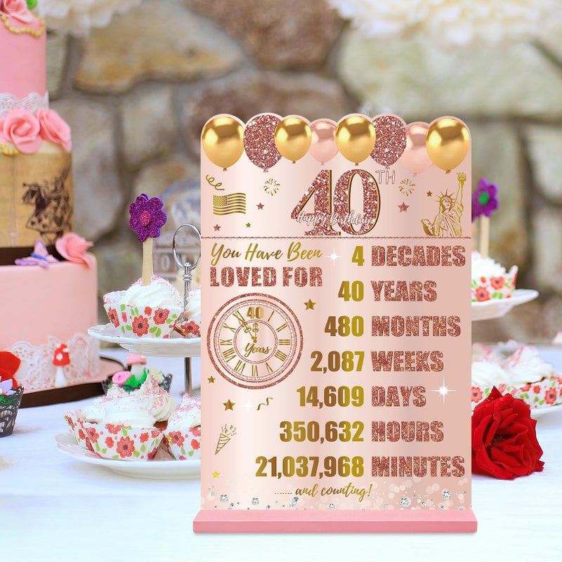 Guiruiy Pink Rose Gold 40Th Birthday Decorations For Women  Two-Sided Vintage 40 Back In 1985 Theme Poster Wooden Table Sign With Stand  Forty Years Old Bday Centerpieces Holder For Table Decor - Image 5