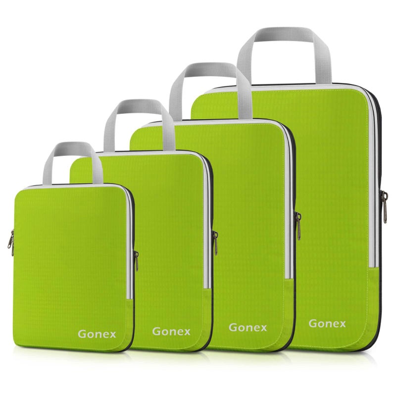 Gonex Compression Packing Cubes, 4pcs Expandable Storage Travel Luggage Bags Organizers (Green) - Image 1