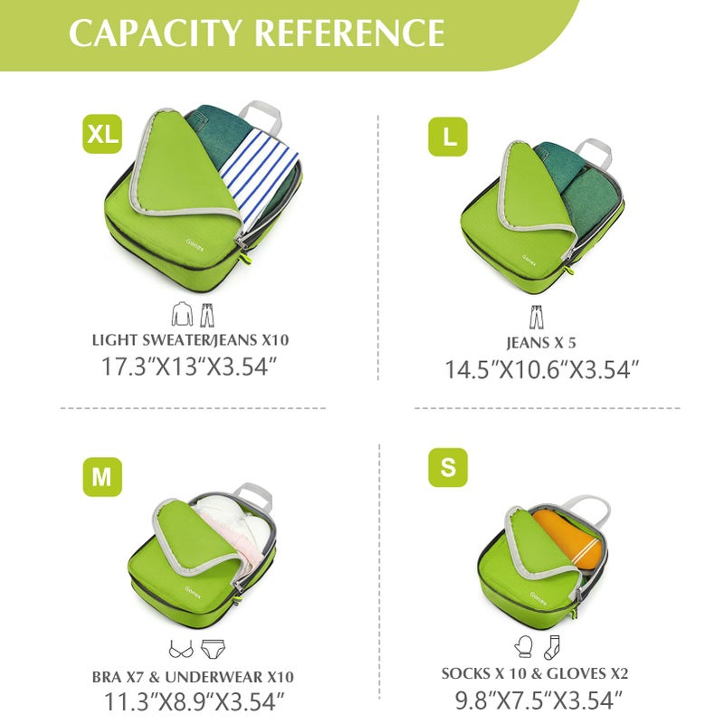 Gonex Compression Packing Cubes, 4pcs Expandable Storage Travel Luggage Bags Organizers (Green) - Image 5