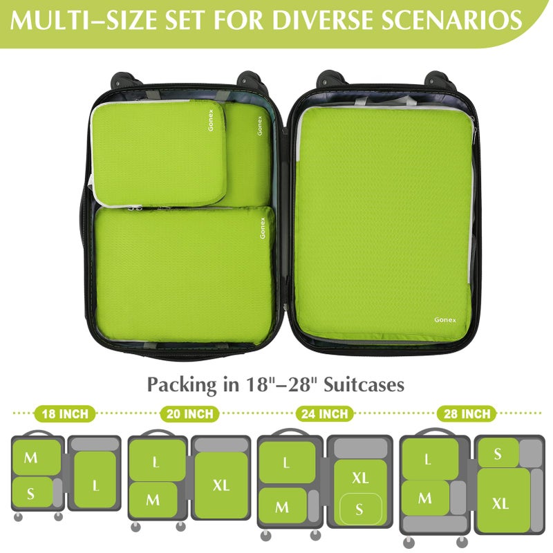 Gonex Compression Packing Cubes, 4pcs Expandable Storage Travel Luggage Bags Organizers (Green) - Image 4